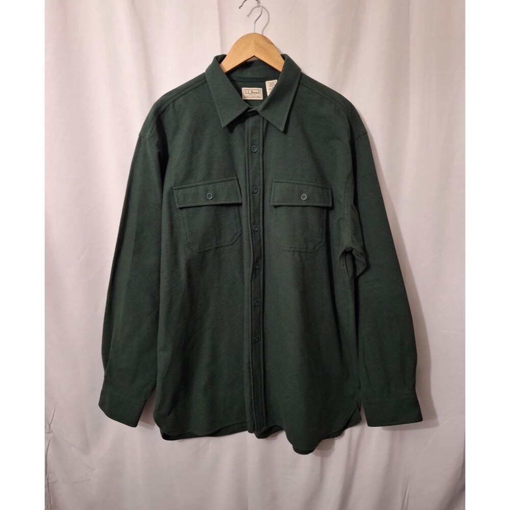 Vintage LL Bean Chamois Button Shirt XL Reg Green Outdoor Heavy Mens 90s Cotton